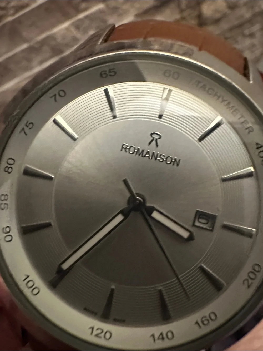 Men’s Silver Dial Brown Leather Strap Watch